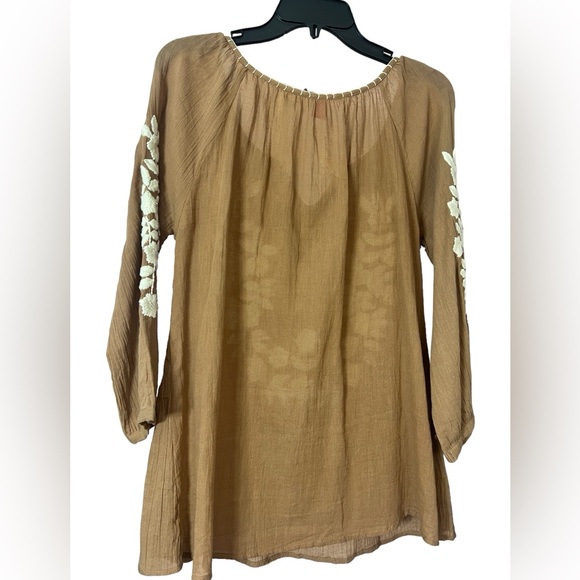 Sorrento Raj Brown & Ivory Embroidered 3/4 sleeve Top - Picture 3 of 5